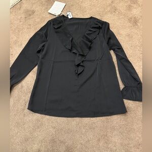 NWT ROCHAS PARIS‎ Black Ruffled Women's Top